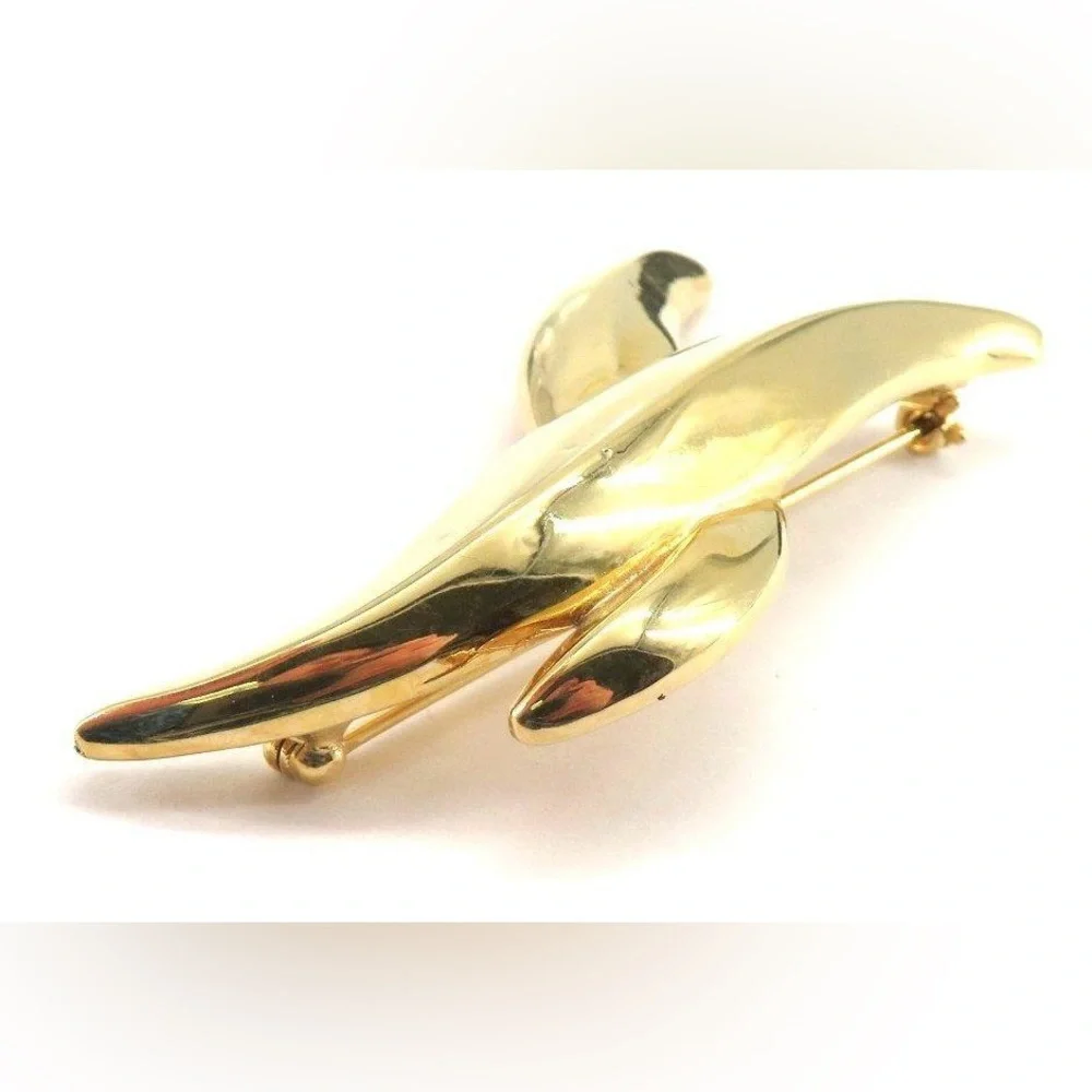 Vintage Givenchy Gold Tone Wave Brooch / Pin 19g Classy Luxury Dressy Unique